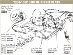 1-27285 56-58 Rear Body Mount Reinforcements. Aluminum