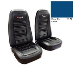 1-419447E 1972 Corvette Embroidered Leather Seat Covers. Royal Blue 100%-Leather