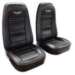 1-419720E 1976-1978 Corvette Embroidered Leather Seat Covers. Black Leather/Vinyl Original