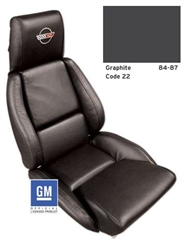 1-420322E 1984-1987 Corvette Embroidered Leather Seat Covers. Graphite Standard