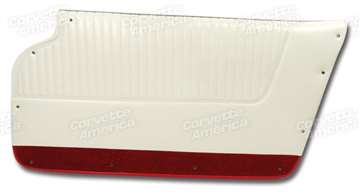 1-4367Z2 Corvette Door Panels. Leather White With Red Carpet - Conv - With Trim 1964