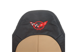 1-43862E 1997-2004 Corvette Embroidered Custom 100% Leather Seat Covers. Stand - Black & Oak