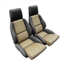 1-45083 1984-1987 Corvette Mounted Leather Seat Covers. Black / Saddle 2-Tone Standard