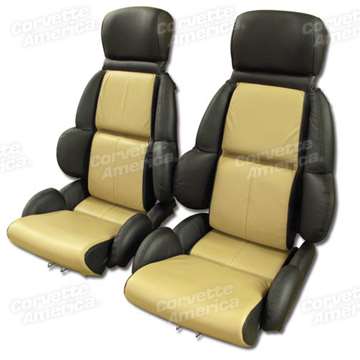 1-45084 1989-1992 Corvette Mounted Leather Seat Covers. Black / Beige 2-Tone Standard