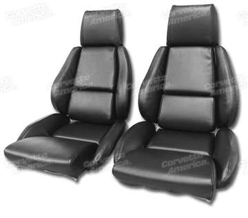 1-468820 Corvette Mounted Leather Like Seat Covers. Black Standard No-Perforations 1984-1985-1986-1987-1988