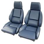 1-468870 Corvette Mounted Leather Like Seat Covers. Blue Standard No-Perforations 1984-1985