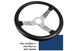 1-Q23745  1977 CHEVROLET CORVETTE N.Q.P. REPRODUCTION STEERING WHEEL. DARK BLUE LEATHER SATIN SPOKES