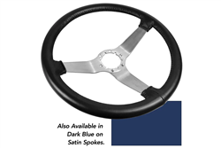 1-Q23748 1978-1979 CHEVROLET CORVETTE N.Q.P. REPRODUCTION STEERING WHEEL. DARK BLUE LEATHER SATIN SPOKES