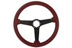 1-Q23926 1982 CHEVROLET CORVETTE N.Q.P. REPRODUCTION STEERING WHEEL. RED LEATHER BLACK SPOKES