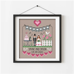 Little Dove Designs - Pink Hearts Wedding Sampler
