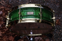 Contoured ash stave snare drum- electric green with gold hardware