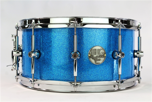 Custom stave snare with metallic flake lacquer