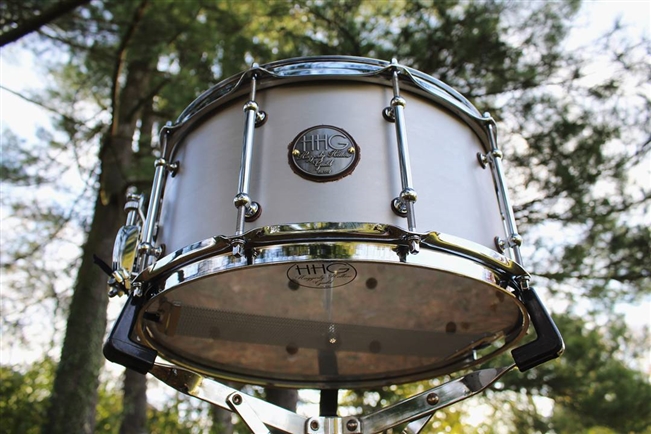 raw aluminum plate snare with brushed satin finish