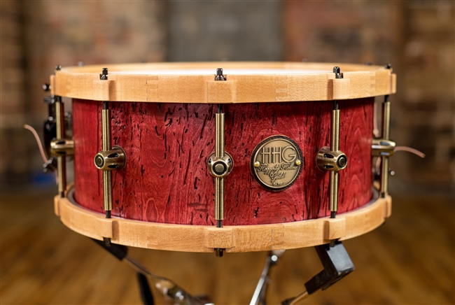 Reclaimed maple stave snare with matching hoops