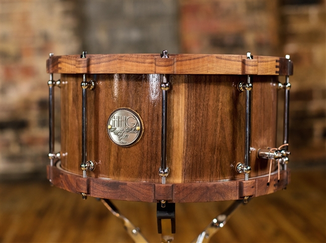 Black walnut stave snare with matching hoops