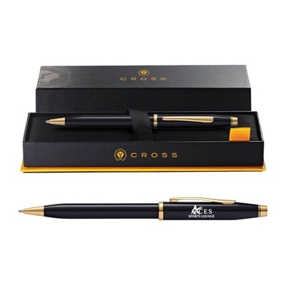 Cross Century II Black Lacquer Pen - Silk Screen | Customizable Luxury Pen with Gold Accents