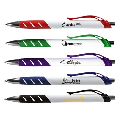 White Allure Grip Pen with Silk Screen Custom Imprint | Promotional Pens
