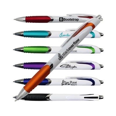 White Crest Click Action Pen with Silk Screen Imprint | Custom Promotional Pens