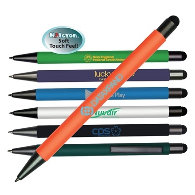 Halcyon Metal Pen/Stylus | Custom Silk Screen Printed Pen with Stylus Tip