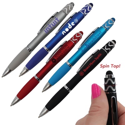 Halcyon Silhouette Spin Top Pen with Stylus | Custom Silk Screen Printed Pen