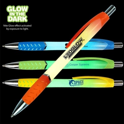Nite Glow Rubber Grip Pen  with Antimicrobial Protection | Glow in the Dark | Custom Printed Promotional Pens