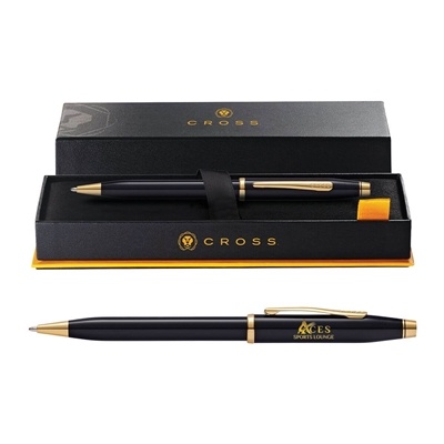 Cross Century II Black Lacquer Pen | Laser Engraved | Premium Customizable Pen with Gold Accents