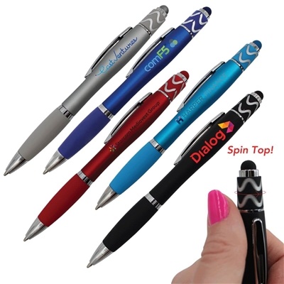 Halcyon Silhouette Spin Top Pen with Stylus | Custom Full Color Pen for Promotional Use