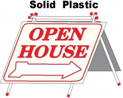 Solid Plastic Open House A Frame 6 Pack - White w Red Print