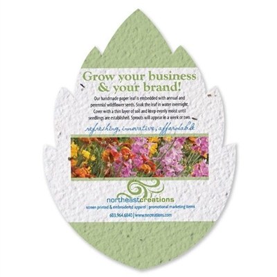 Leaf Shaped Seed Paper | Custom 2 Sided Imprint | Wildflower Seeds