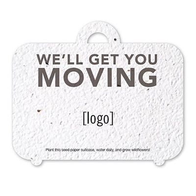 Suitcase Shaped Seed Paper | Custom 2 Sided Imprint | Wildflower Seeds