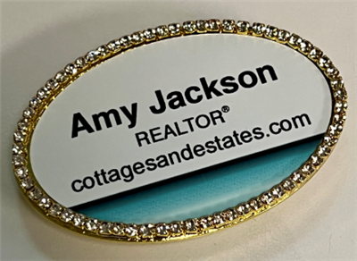 1.5x3 Full Color Oval Bling Rhinestone Name Badge