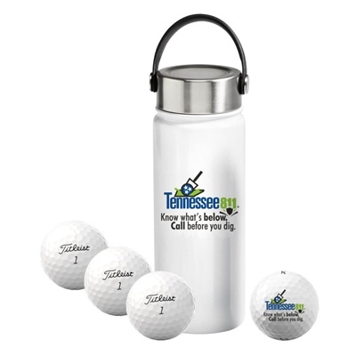 Custom Titleist 4 Ball Metal Water Bottle | Logo Branding & Pro V1 Golf Balls