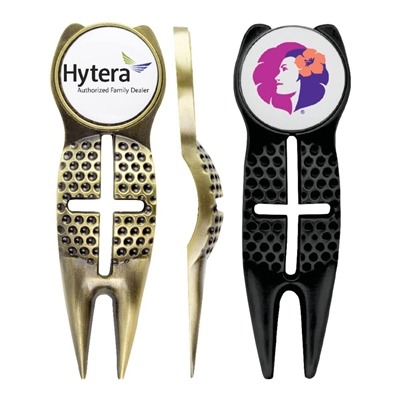 Custom Crosshairs Divot Tool | Golf Tool with Ball Marker, Alignment Stencil & Grip Prop
