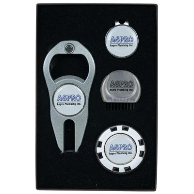 Custom Deluxe Golf Tool Gift Set | 6-in-1 Divot Tool, D-Brush & Poker Chip