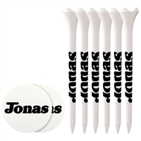 6 Performance Tees 3-1/4" with 2 Ball Markers | Durable Golf Tees with Custom Imprint