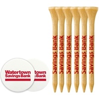 6 Wood Golf Tees 3 1/4" with 2 Ball Markers | Durable and Customizable