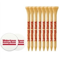 8 Wood Golf Tees 2 3/4" with 2 Ball Markers | Custom Branding Available