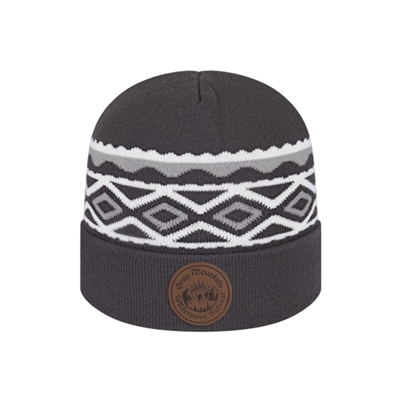 Diamond Pattern Knit Cap with Cuff | Custom Knit Beanie with Silver & White Design
