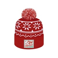 Snowflake Knit Cap with Cuff | Custom Holiday Knit Beanie | Two-Color Pom