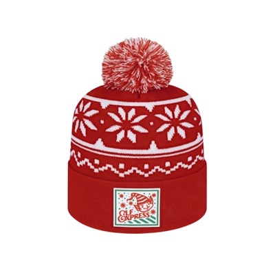 Snowflake Knit Cap with Cuff | Custom Holiday Knit Beanie | Two-Color Pom