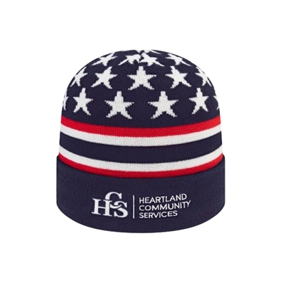 Flag Knit Cap with Cuff | Embroidery | USA Flag Knit Beanie | Promotional Products