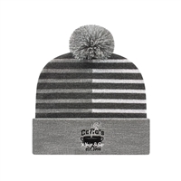 Half Color Knit Cap with Cuff | Custom Split Stripe Beanie with Pom