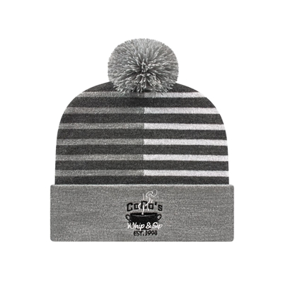 Half Color Knit Cap with Cuff | Custom Split Stripe Beanie with Pom
