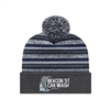 Striped Knit Cap with Cuff | Custom Forest Green Beanie with Tri-Color Pom