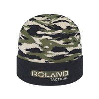 Vintage Tiger Camouflage Knit Cap | Solid Color Cuff - Custom Embroidery