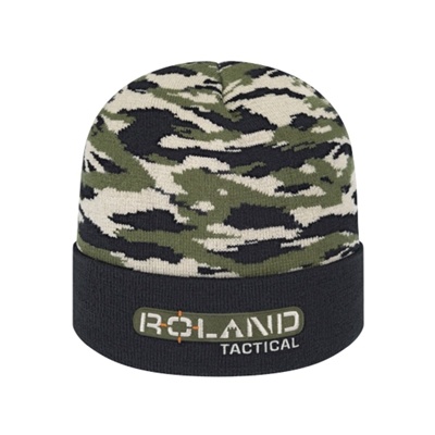 Vintage Tiger Camouflage Knit Cap | Solid Color Cuff - Custom Embroidery