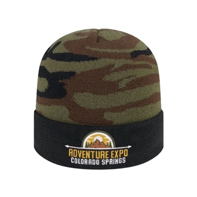 Woodland Camouflage Knit Cap | Solid Color Cuff | Custom Embroidery | Outdoor Promotions