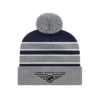 Double Stripe Knit Cap | Ribbed Cuff | Custom Embroidery Available