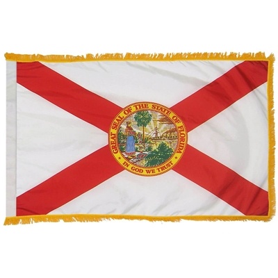 Florida Nylon State Flag 3x5 with Pole Hem & Gold Fringe