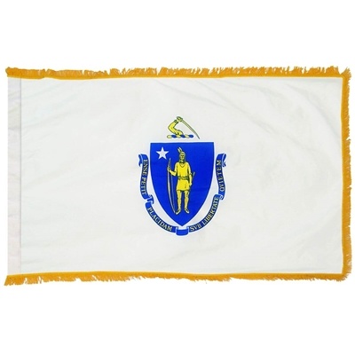 Massachusetts Nylon State Flag 3' x 5' with Gold Fringe & Pole Hem | Ceremonial Flag